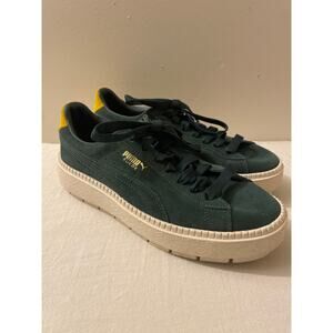 Puma Womens Size 8.5 Green‎ Suede Platform Shoes Sneakers